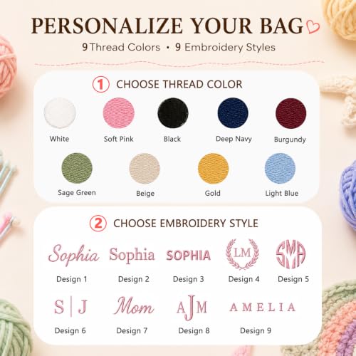 Image of MYBAGZIGN Personalized Crochet Bag, Custom Corduroy Yarn Storage Tote with Pockets for Crochet Hooks, Knitting Supplies & Yarn, Project Bag Gift for Crocheters & Knitters