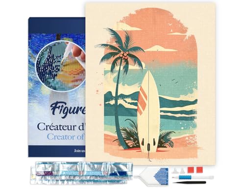 Kit Complet Diamond Painting Surf Idée Cadeau Activité Manuelle Adulte Tableau Châssis Bois
