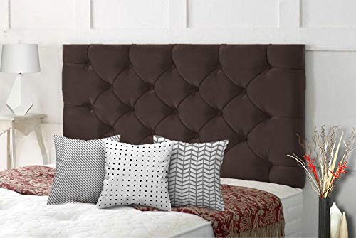Affordable Chesterfield Headboards in Elegant Plush Velvet with Matching Buttons (2FT6 Small Single- Height 24", Mocca)