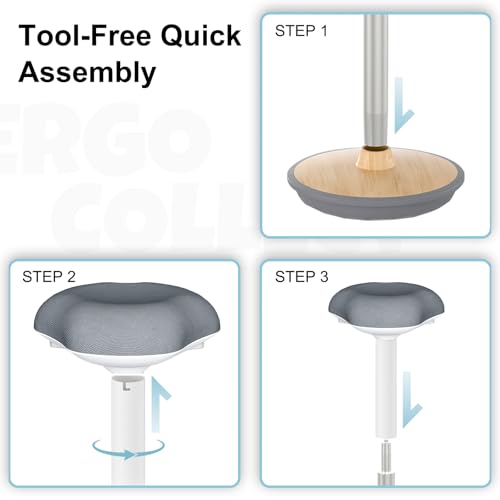 ERGO COLLECT Adult Wobble Stool - Anti-Fatigue Standing Desk Stool with 360° Rocking Non-Slip Curved Base, Height Adjustable 22-32 Inch Standing Chair for Home & Office,Light Wood by ERGO COLLECT - Used condition - Image 7