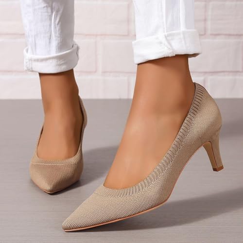 Women's Pumps Kitten Heel Pump Shoes Pointed Toe Knit Comfortable Casual Party Dressy Low Heel Dress Shoes3