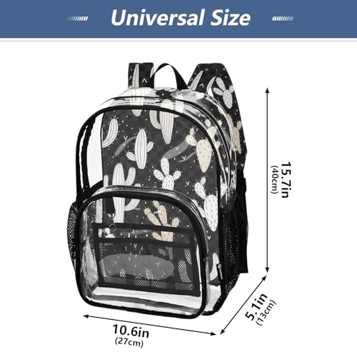 Women Clear Backpack Cute Cacti White Beige Plaid Black Girls Backpack Kids Boys See through Approved Bag4