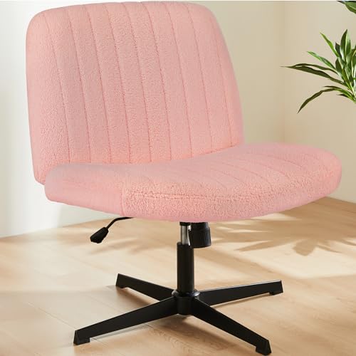 Sweetcrispy Criss Cross Chair Legged, Furry Armless Office Swivel Desk Chairs No Wheels, Vanity...