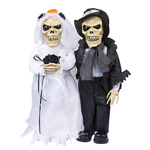 KI Store Halloween Decorations Animated Skeleton Couple Prop for Singing Bride and Groom Mantel Tabletop Office Home Porch Decor(Couple)