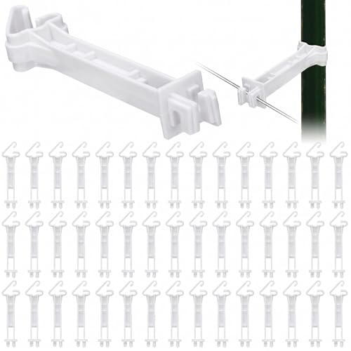 Image of Pangda 100 Pcs 5 inch Snap Type Insulator Electric Fence T Post Insulators Extended Snug Fitting T Post Electric Fence Wire Clips for Agricultural and Ranchers (White)