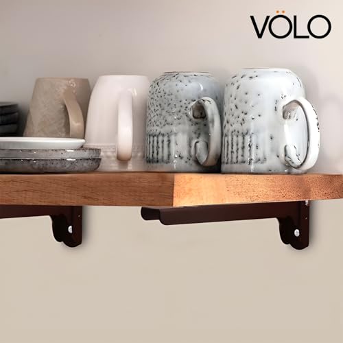 Image of Volo Heavy Duty 9-Inch Foldable Shelf Bracket - Folding Table Bracket with Fittings for Steel Tables, (Color: Cherry) (1 Set)
