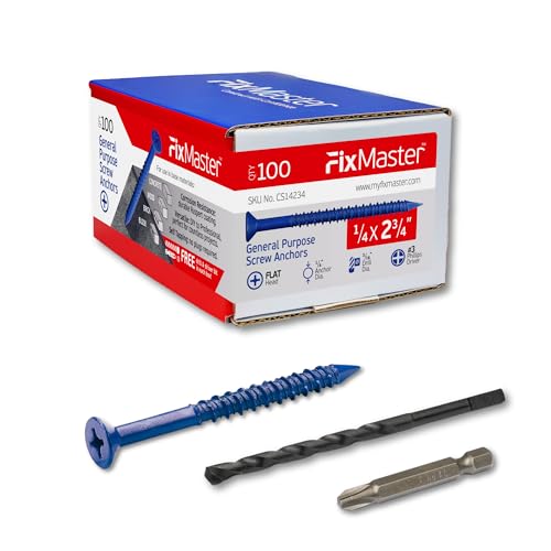 FixMaster 1/4 x 2-3/4' Countersunk Phillips Flat Head Blue Concrete Screw Anchors (100 pcs Screw...