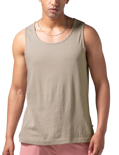 Image of DAMENSCH Relaxed Fit Cotton Rich Blend Waffle Texture Anti- Bacterial Super Premium Solid Tank Top Gym T Shirts for Men Pack of 1