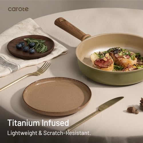 Image of CAROTE 21pcs Ceramic Cookware Set Nonstick Pots and Pans set, Induction Cookware Set Kitchen Cooking Sets, Pot and Pan Non Stick w /Frying pan (PFAS Free), Green