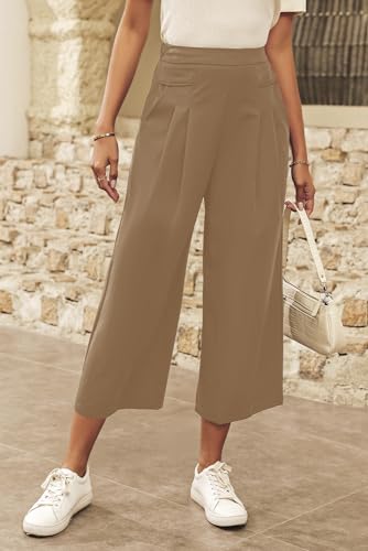 Dokotoo Womens Wide Leg Cropped Suit Pants Work Business Palazzo Summer Pleated Waisted Side Zipper Up Trousers with Pockets2