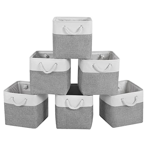 Image of FinishingBo Fabric Cubes Storage Basket, 6 Pack 11x11 in with Handles Foldable Cube Storage Bins, for Shelves, Home, Office, Nursery Organizers