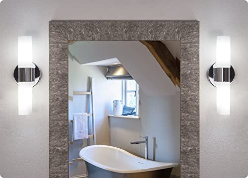 Kira Home RV-W131-1747-14-CH Duo 14 Inch Modern Wall Sconce With Frosted Glass Shades, For Bathroom/Vanity, Chrome Finish thumb #6