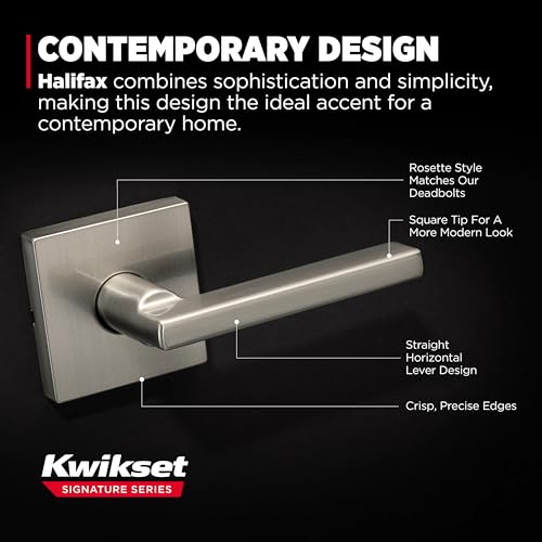 Image of Kwikset Halifax Interior Square Passage Door Handle, Lever for Closet and Hallway Doors, Reversible Non-Locking Handle Lever, Satin Nickel 4 Pack