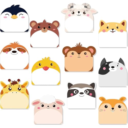 720 Hojas Notas Autoadhesivas 24 Blocs Mini Notas Adhesivas con Forma de Animal Bonita 12 Estilos Sticky Notes de Colores Pasteles para Recordatorios, Planificadores, Mensajes, Escuela, Oficina