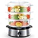 Aigostar 3 Tier Food Steamer, Electric Vegetable Steamer with BPA Free Baskets and Rice Bowl, 9 Litre, Refill While Steaming, Stainless Steel Base, 800W, Energy Saving, Silver