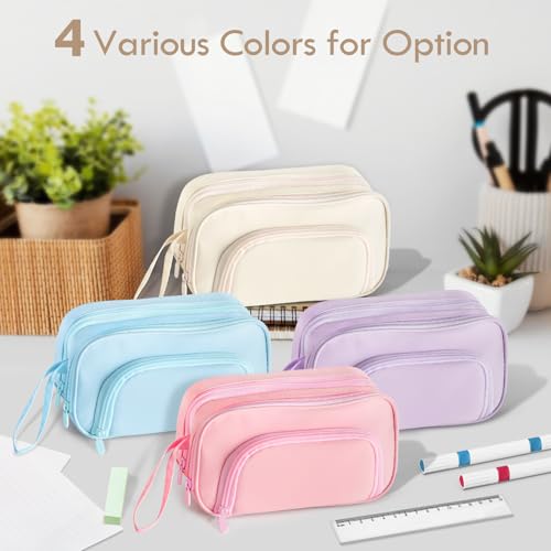 Image of Large Capacity Pencil Case with Pull-out Structure - Multifunctional Extra Big Pencil Pouch Pen bag, Portable Stationery Organizer with Zipper, Office School Supplies for Boys Girls, White