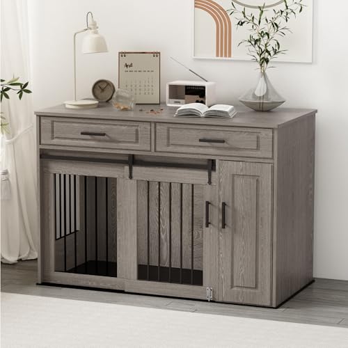 DAWNYIELD Möbel Stil Hundekiste, Große Hölzerne Hundehütte mit Schiebetüren Schubladen und Lagerungâ€¦ – Miniatur