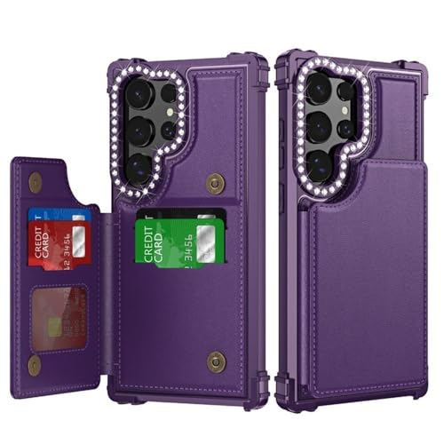 Étui paillettes de luxe en cuir pour Galaxy S24 Ultra avec porte-monnaie violet