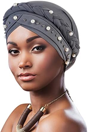 DRESHOW African Women Turban Pre-Tied Twisted beaded Braid Head Wrap Hat Beanie Headwraps Chemo Cancer Cap