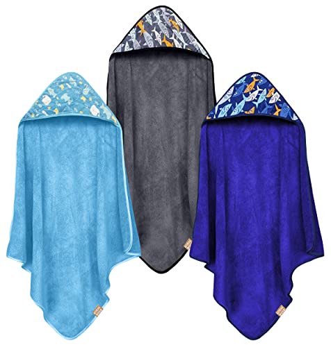 Image of CORAL DOCK 3 Pack Baby Hooded Bath Towel Sets, Ultra Absorbent Baby Essentials Item for Newborn Boy Girl, Baby Bath Shower Towel Gifts for Infant and Toddler - Shark World