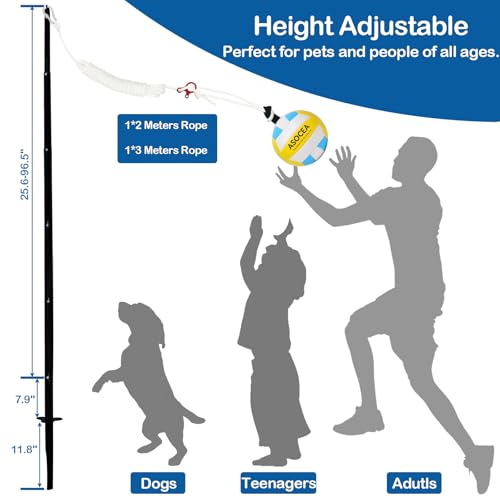 ASOCEA Tether Ball and Rope,Outdoor Play Game Toys for Child/Adlut/Dog,Tetherball Set for Backyard Playground Lawn Park Beach
