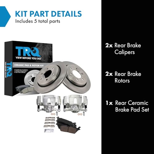 Image of TRQ Rear Brake Pad, Caliper, & Rotor Kit Ceramic Vented Compatible with 2015-2017 Ford F-150