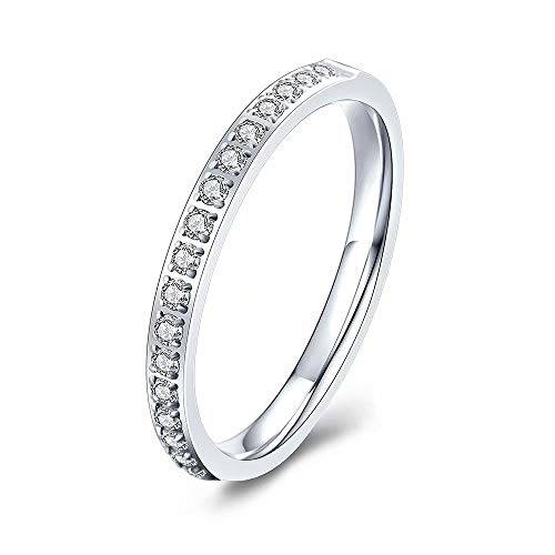 2mm Eternity Bands Stackable Cubic Zirconia Rings Silver Titanium Rings Wedding Bands for Women Size 7, Engagement Promise Rings for Her