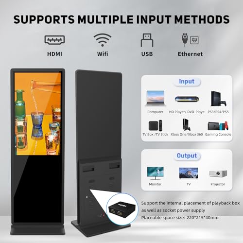Image of 65 Inch Digital Signage Display, 4K 2160P LCD Touchscreen Indoor Floor Standing Digital Kiosk, Auto Media Player Advertising Display Poster with Android OS Remote Control