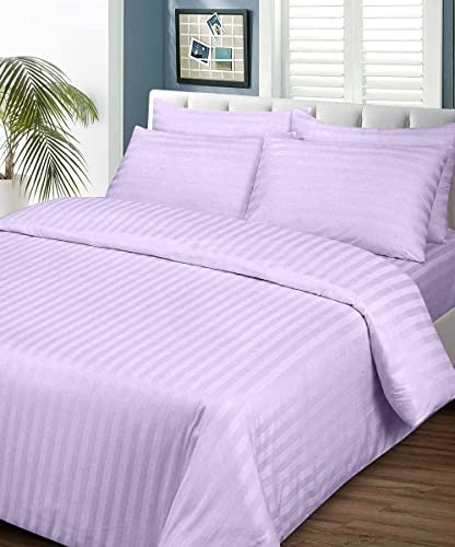 Image of Sofrito Bed Sheet Glace Cotton Striped - 300 TC - Small Single (54 inchx90 inch) - with 1 Pillow Cover | Ideal for Hospitals, Clinics, Hostels, PGs, Hotels & Guest Houses | Lavender