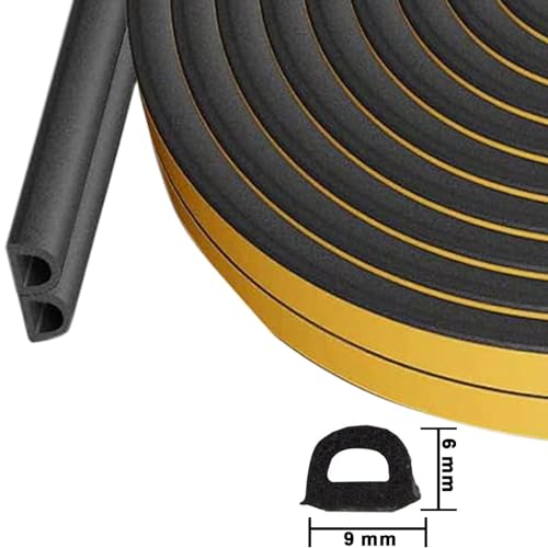 Image of Weather Stripping Seal Strip Tape, Doors Windows Frame Self Adhesive D Type Foam Sealing Tape, 32.8Ft Rubber Soundproof Insulation Cell Foam Stripping, Black