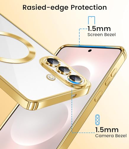 Image of VONZEE Clear Logo Electroplating Transparent Back Case for Samsung Galaxy A57 5G, Magnetic Plating Electroplate TPU Cover, Individual Camera Protection for Each Lens- Gold