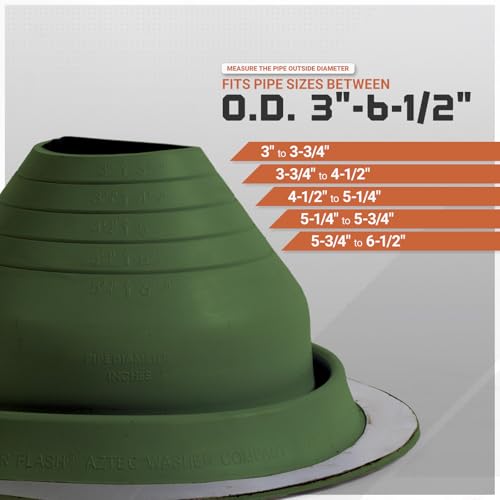 Image of Fasteners Plus #4 Round EPDM Metal Roof Pipe Flashing Boot (Fits 3 inch - 6-1 /4 inch Pipe OD), Dark Green