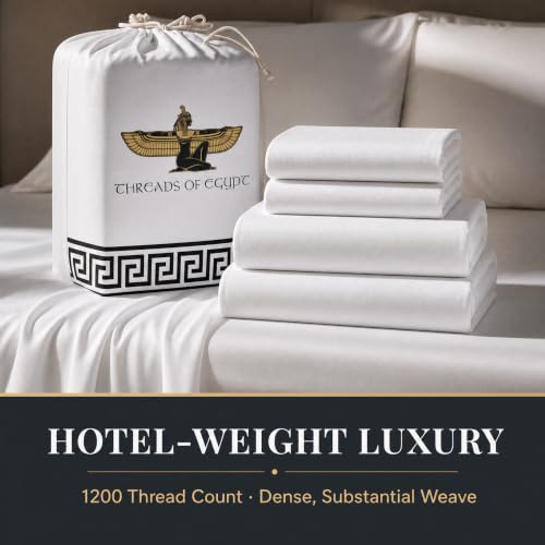 Image of 100% Egyptian Cotton Sheets California King Size | 1200 Thread Count | Heavyweight Hotel-Weight Weave | CEA Gold Seal Certified | 18 inch Deep Pocket | 4-Pc Sheet Set [Ivory]