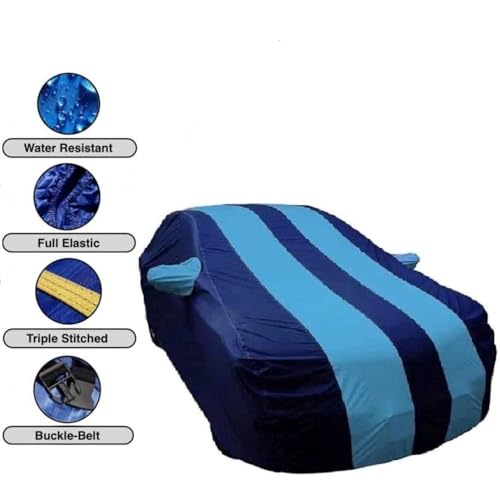Image of RSP Aarvik Waterproof Car Body Cover Compatible with Mirror for Maruti Suzuki 800 with Long Lasting Durable Material Triple Stitched Elastic (2006-2025) Year Models (Blue Stripe)