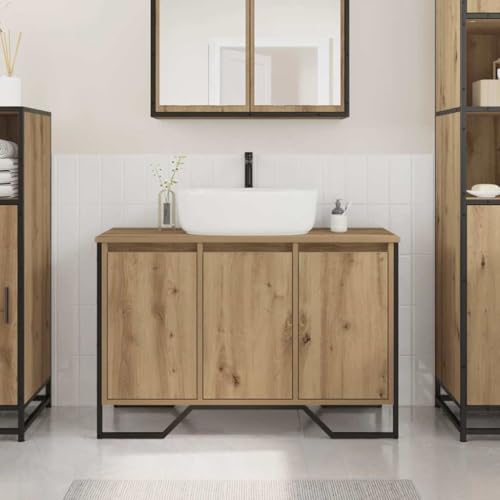 Owoxanthellate Meuble de lavabo 91 x 35 x 60 cm - Chêne artisanal avec surface patinée - Meuble de salle de bain en bois - Design moderne pour petites salles...