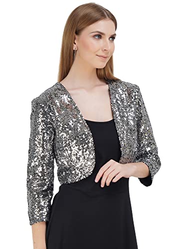 Image of Women Cropped Length Sequinned /Embroidered Front Open Shrug /Bolero with Lining