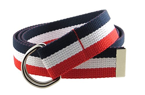 Bc Belts Canvas Web Belt D-Ring Buckle 1.25' Wide Metal Tip Mulit-Color (Red/White/Blue-M)