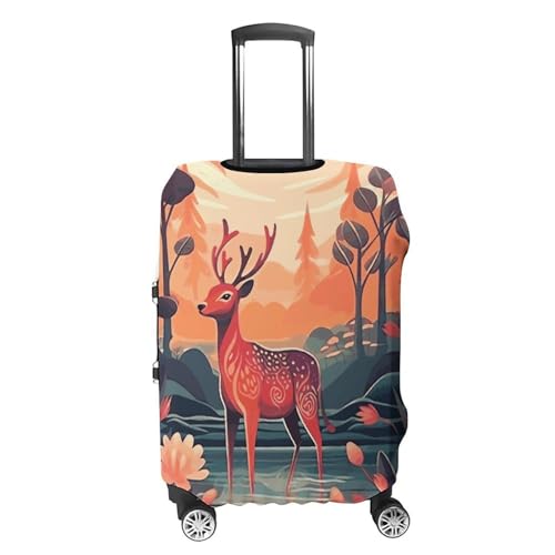 Deer And Flowers Printed Luggage Cover Protector, Fits 18-32 Inch Luggage4