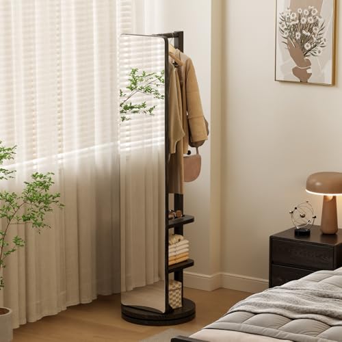 Image of WoodsWhisper Full Length Mirror Coat Rack Solid Wood Floor Mirror 66 inchx12 inch Full Length Mirror with Stand Long Mirrors for Bedroom,Living Room (Black, 66 inch Lx12 W)