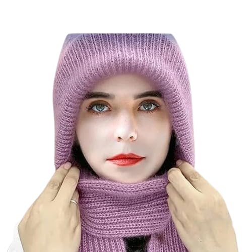 2 in 1 Windproof Scarf With Cap, Ear Guard Hat Plus Velvet, Winter Warm Stole Soft Knitted Beanie Hats Scarf- Fur Cap with Stylish Muffler Woolen Cold Weather Sets for Women & Girls (Lupin)-image-10