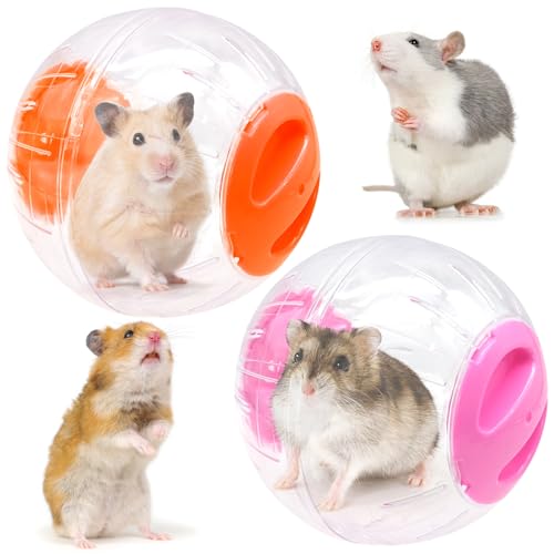 2 Pièces Boule Hamster, 12 cm Boule, Transparent Roues D'exercices pour Petits Animaux Nains Hamster (Rouge+Orange)