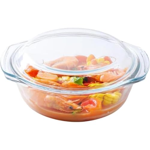 VHJAcuzig ガラスボウル キャセロール 両手鍋 耐熱容器 耐熱皿 調理鍋 透明な蒸しボウル ふた付き 丸型 高ホウケイ酸ガラス 大容量 耐久性 ボウルと蓋は別々に使用できます 電子レンジ 食洗機対応 家庭用キッチンレストラ 多用途 (1500ml)