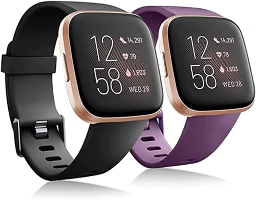 Correa Fitbit Versa 2, 2 Piezas Correa para Fitbit Versa/Versa 2 / Versa Lite Correa Silicona Suave Ajustable Deportivo Pulsera de Reemplazo Compatible para Mujeres y Hombres Pequeño Grande