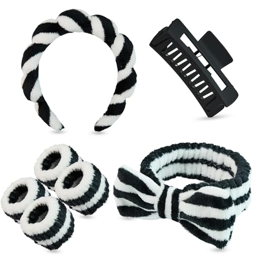 Yaqulen 7 Pcs Spa Set, Facial Headband and Wristband Set, Skincare Accessories, College Style Girl Idea Gifts, Hair Accessories for Women and Girls (Pink)