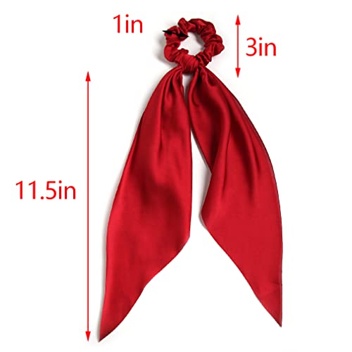 Pack Of 2 Knotted Bow Hair Scrunchies Elastic Hair Scarf Black Hair Ties Bands Satin Hair Ribbon Scrunchy Red Ponytail Holder For Women And Girls (Burgundy) #TOP4