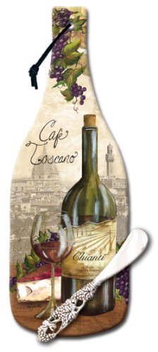 CounterArt Wine Bottle Shaped 12-1/2-Inch Glass Cheese Board with Spreader Knife, Reserve Vintage