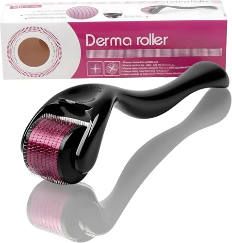 Derma-Roller 0.5mm & 1mm for Hair Face Skin, Microneedling Roller Beard Growth Kit Derma-Roller with 540 Needles for Men Women, Derma Roller for Face & Scalp (Neddle Size 0.5mm)