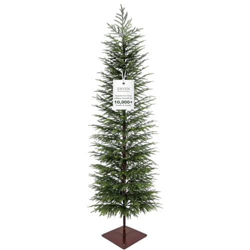 Image of 6FT Artificial Norfolk Pine Pencil Christmas Tree, Real-Touch PE Material, Family & Pet Friendly, Faux Slim Christmas Tree with Heavy-Duty Base for Indoor Outdoor Decor