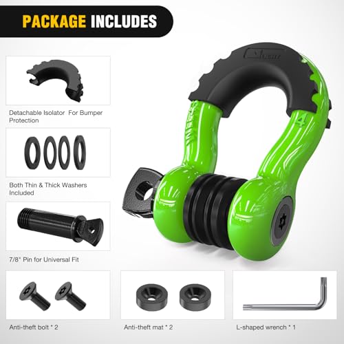 Image of Nilight 3 /4 inch D Ring Shackle 2 Pack 19T (41,887 lbs) Break Strength 4.75T WLL Heavy Duty Towing Hook with Anti-Theft System Anti-Rattle Isolators for Truck Jeep SUV ATV UTV Recovery Green