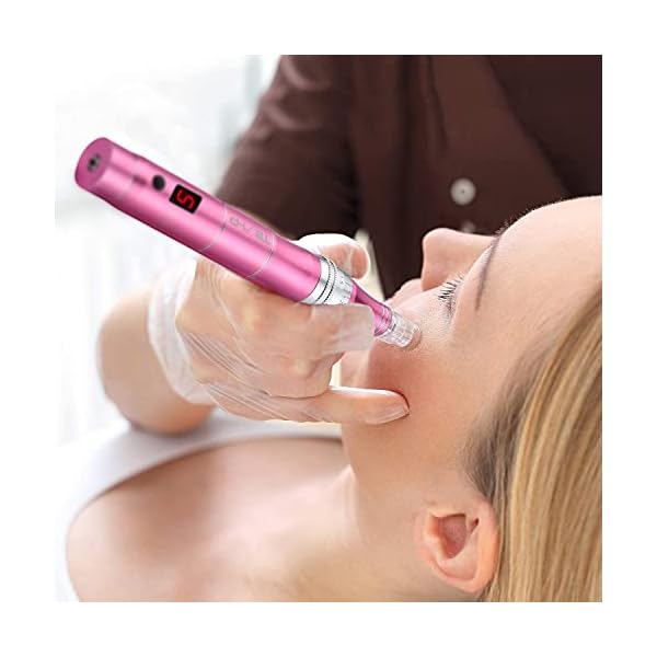 TBPHP M1 professionelles elektrisch derma pen 0-2,5mm mit LCD Bildschirm und 7 stufen(Inkl.12 köpfe Patronen)-Rosa – Bild 3